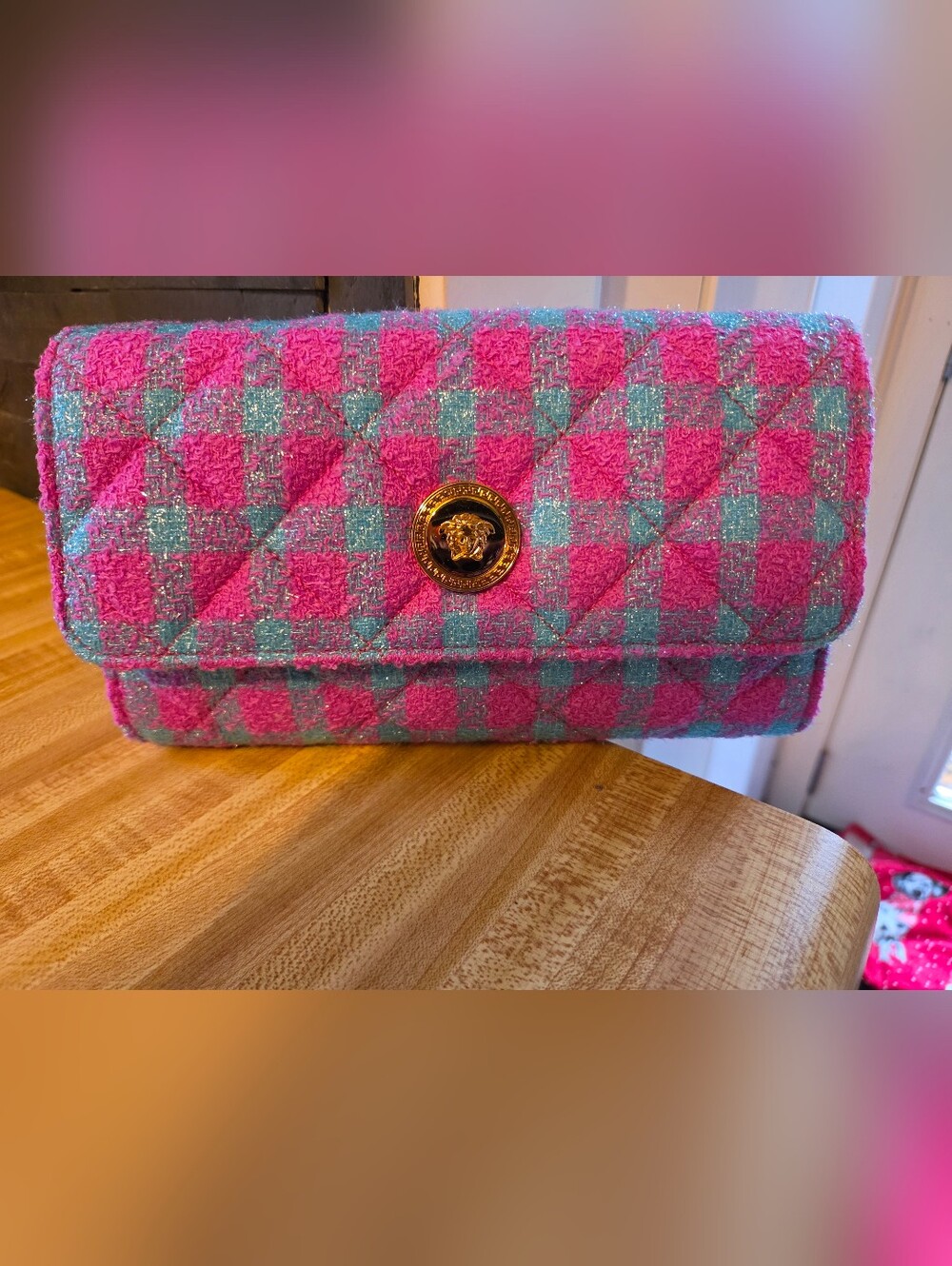 VERSACE NWOT STUNNING Pink & Blue Pouchette/Clutch - Picture 2 of 10